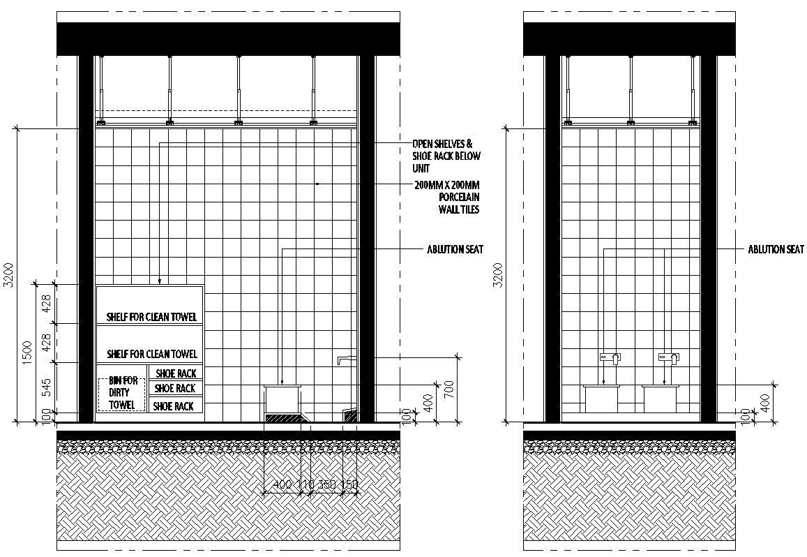 Open racks for shoe rack unit design dwg autocad drawing .