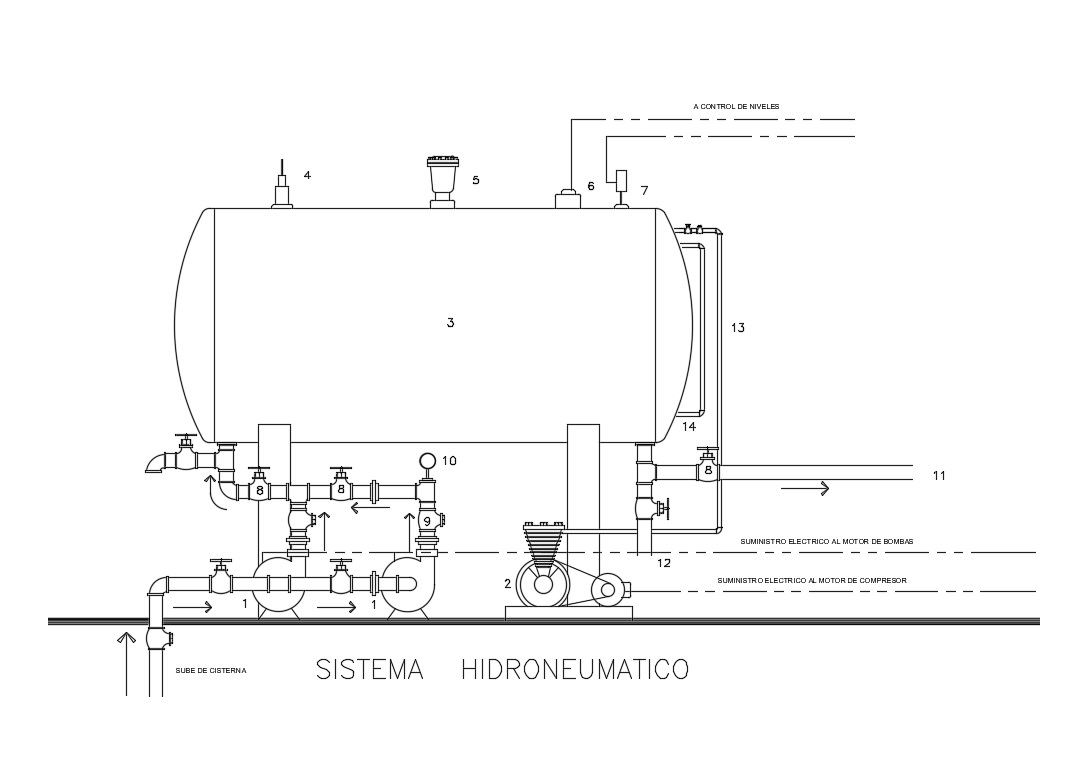 Operation details of hydro-pneumatic tank cad drawing details dwg file