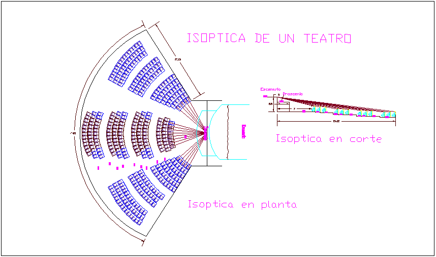 Optical of theater plan with section view dwg file