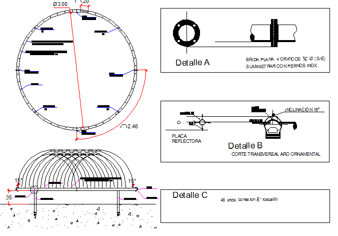 Ornamental hoop pool construction details dwg file