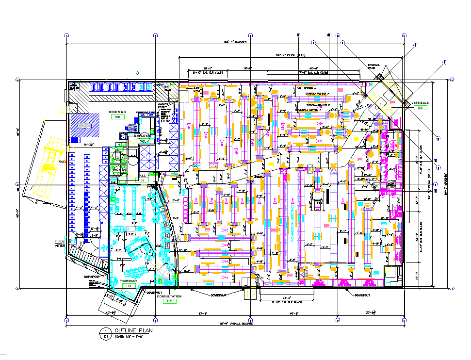 Out line of pharmacy area view dwg file