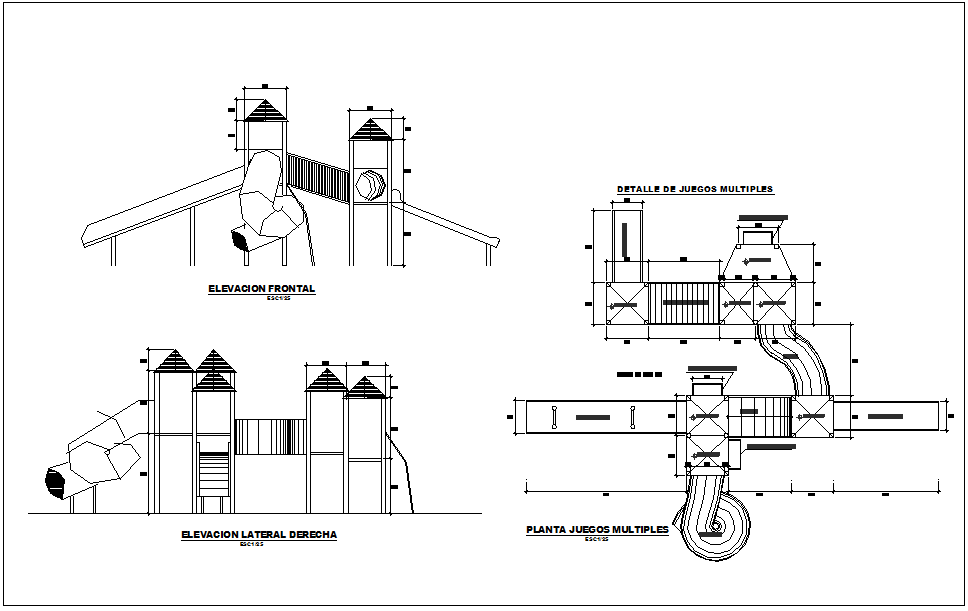Outdoor multiple games detail dwg file