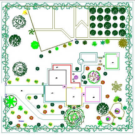 Outdoor Garden of Single Family Bungalow Design dwg file