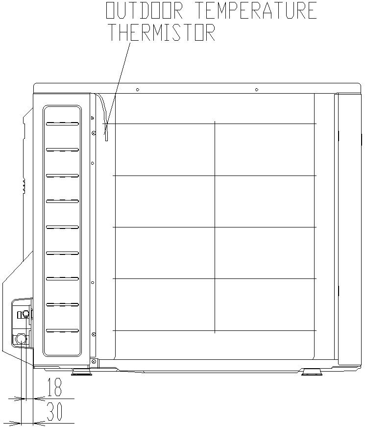 Outdoor air thermistor in air conditioner drawing with detailing