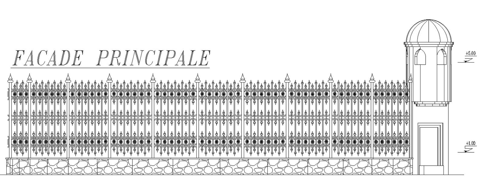 Outer wall railing and gatehouse design in detail AutoCAD 2D drawing ...