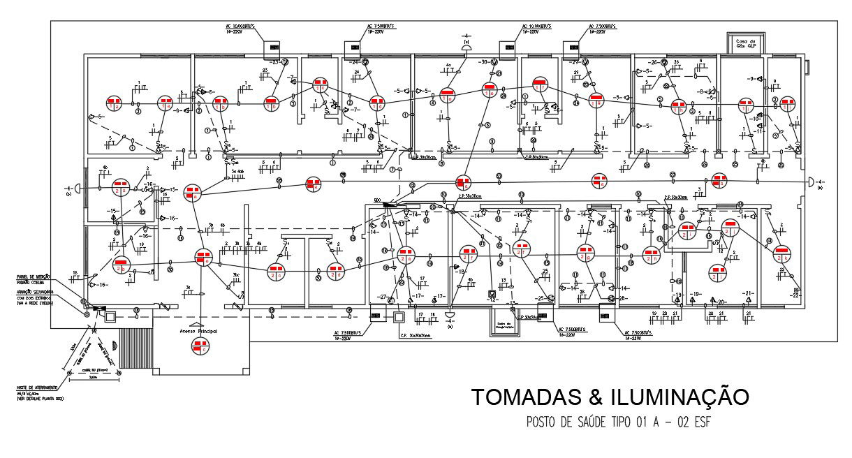 Outlet and Lighting of Electrical drawing given in the 2D Autocad DWG file. Download 2D CAD file.
