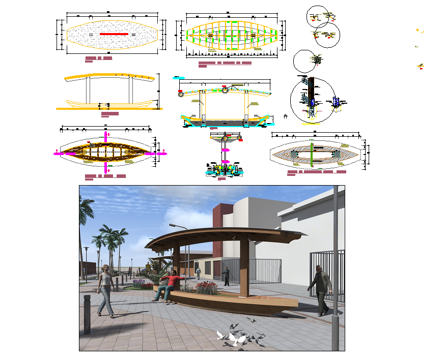 Outside seating arrangements plan view detail dwg file