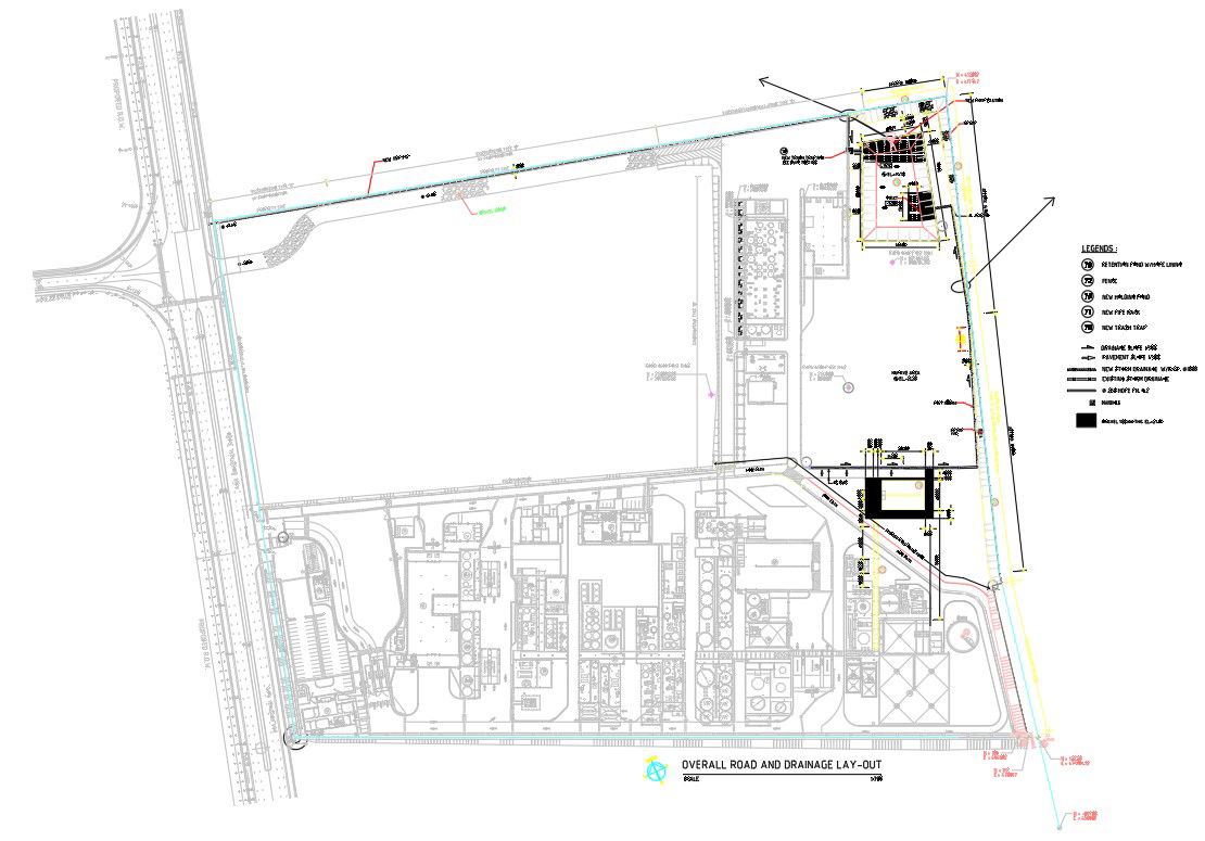 Overall road and drainage layout of the green tower with 60m height is given in the Autocad 2D DWG drawing file. Download the Autocad DWG drawing file.