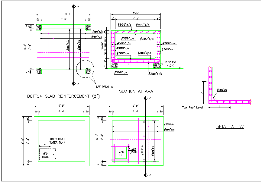 Overhead Water Tank DWG Drawing with Plan, Elevation and Steel Detail