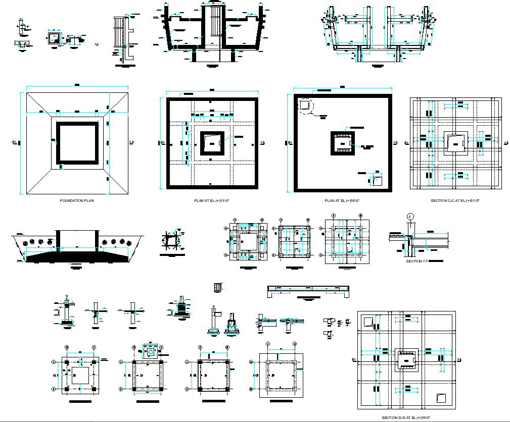 Overhead Water Tower Plan And Section Reinforcement Dwg File