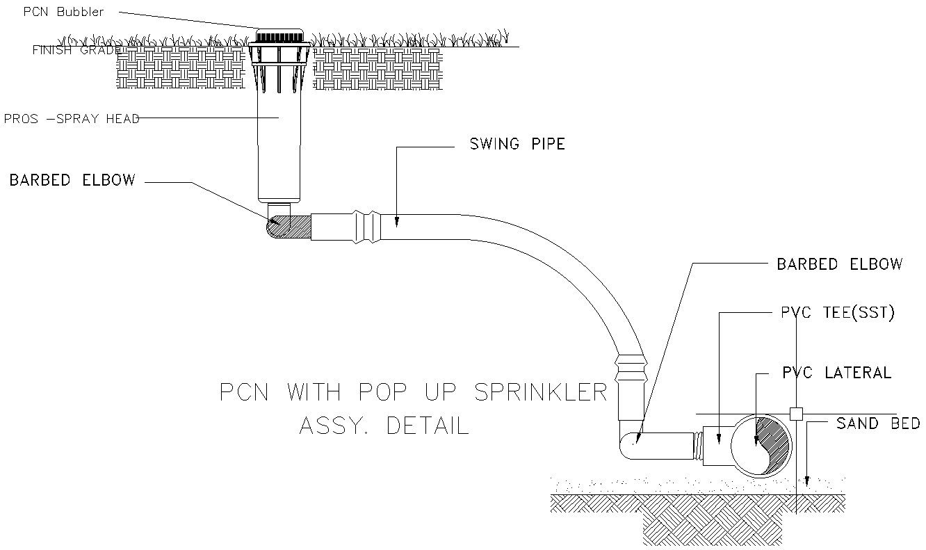 PCN with pop up sprinkler assy. detail AutoCAD drawing