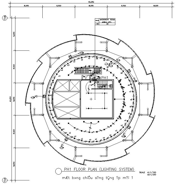 PH1 Lighting System Floor Plan in AutoCAD 2D DWG for Electrical Design
