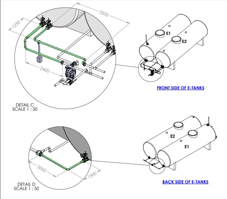 PIPING WORKS - PROPOSED KERO TANK design in AutoCAD 2D drawing, CAD file, dwg file