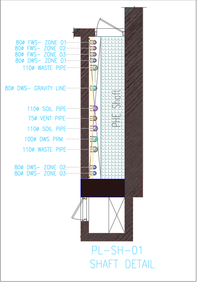 PL-SH-01 Shaft Detail for Commercial Plumbing in DWG File