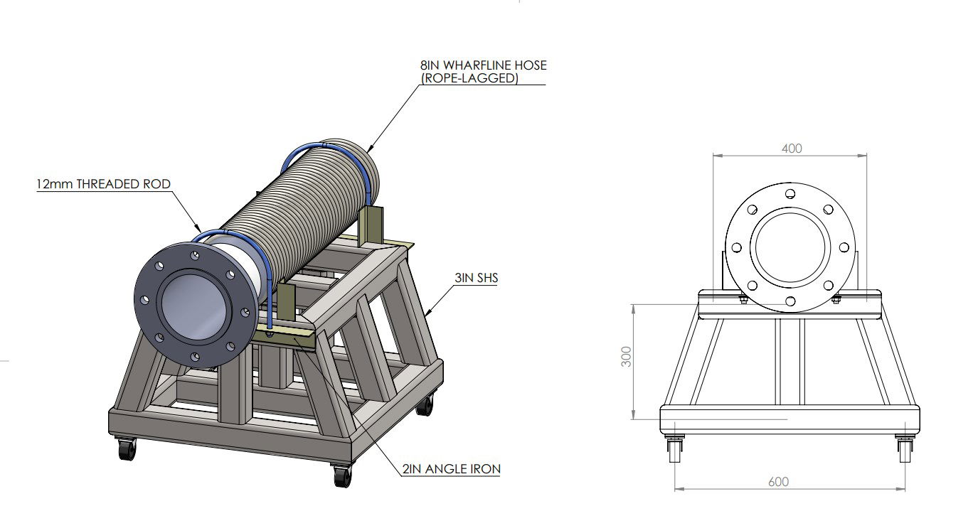PRESSURE TESTING RIG FOR 8IN SHIPSLINE HOSE details design in AutoCAD drawing, CAD file, dwg file