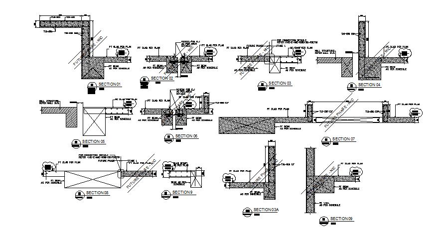 PT Slab and beam schedule section details are given in this AutoCAD DWG drawing.Download the AutoCAD 2D DWG file.