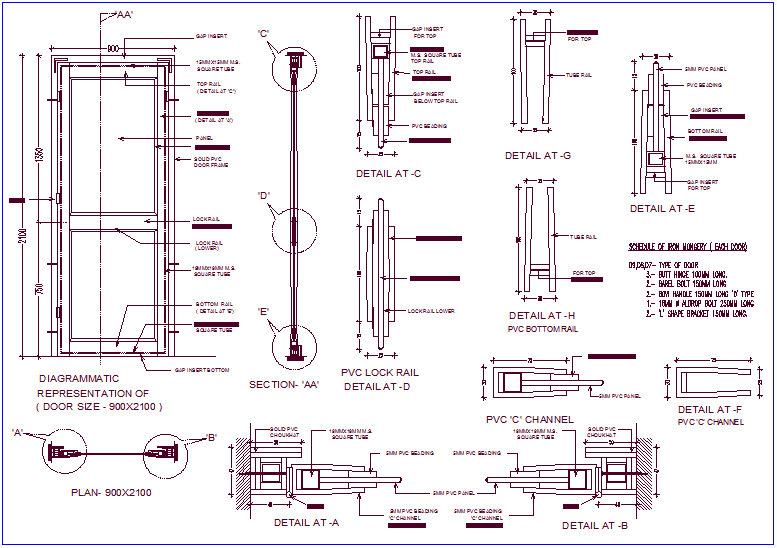 PVC Door Design DWG CAD Drawing File AutoCAD Section View Layout