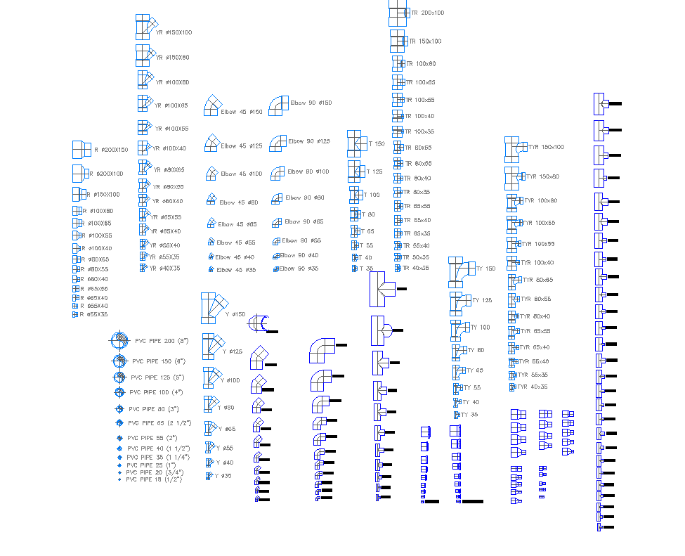 PVC pipe and fitting plan detail dwg file.