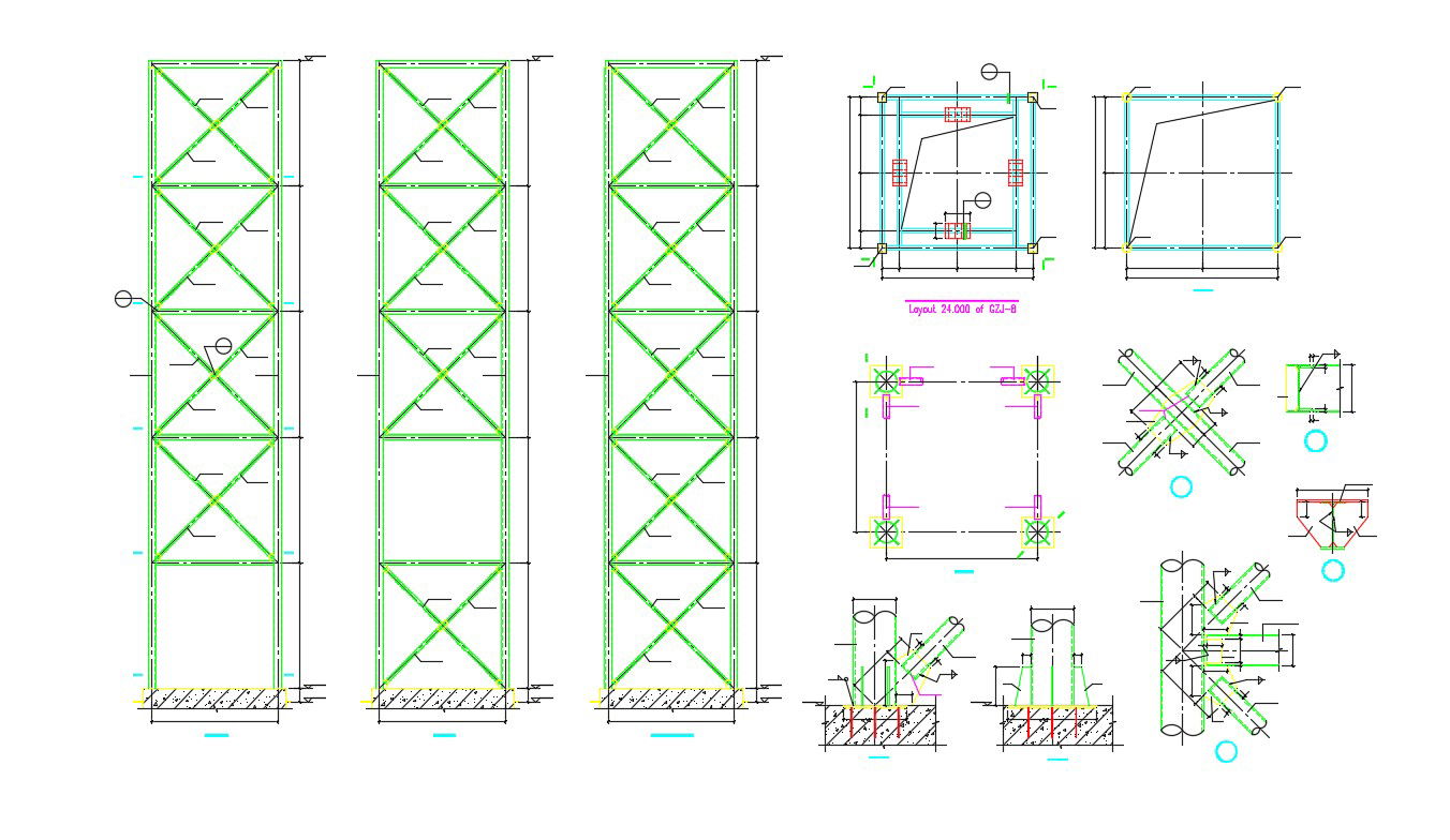 Pad Foundation Diagram And Column Bars Details AutoCAD File