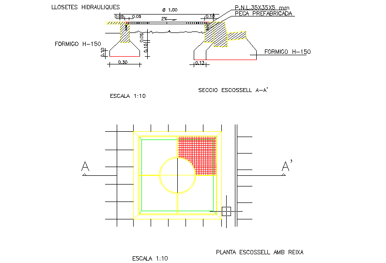 Pan with grill for tree inside walk