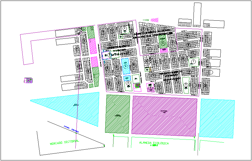 Parametric location with main street of education area dwg file
