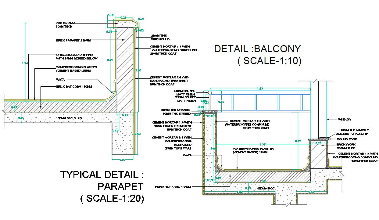 Parapet And Balcony Drawing DWG File