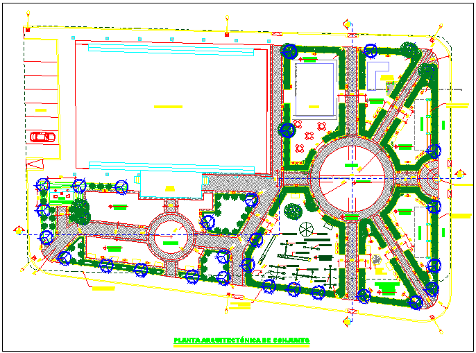 Park garden plan detail view with equipment detail dwg file