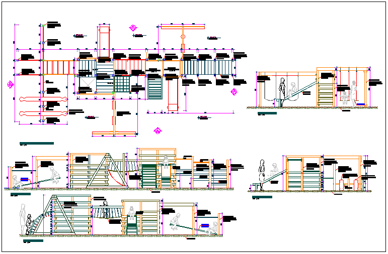 Park garden plan detail view with equipment detail dwg file