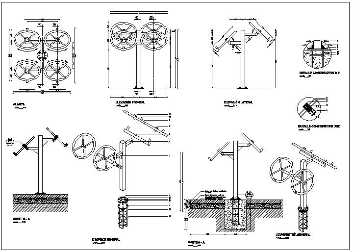 Park garden plan detail view with equipment detail dwg file