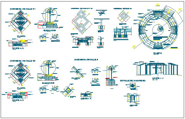 Park garden plan view detail and equipment detail view dwg file