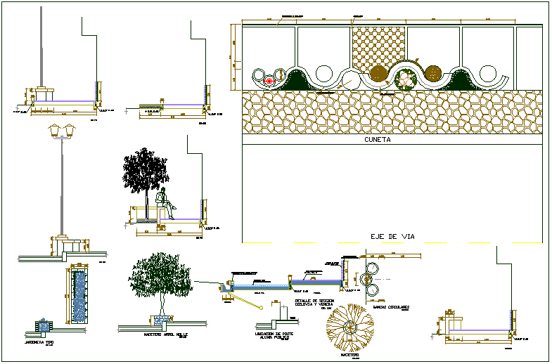Park plan view detail and structure dimensions detail view dwg file