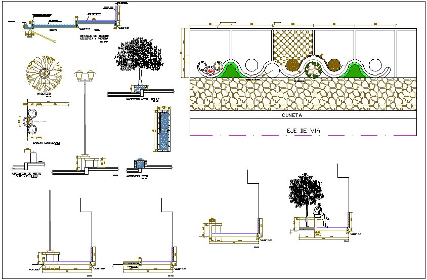 Park view with different garden block detail dwg file