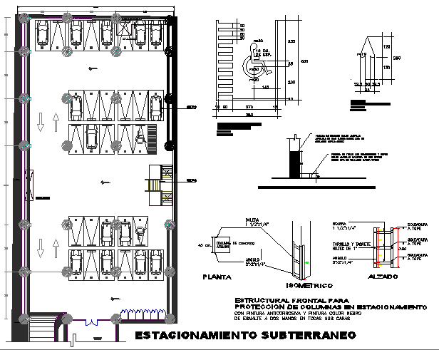 Parking lot and construction details of local market dwg file
