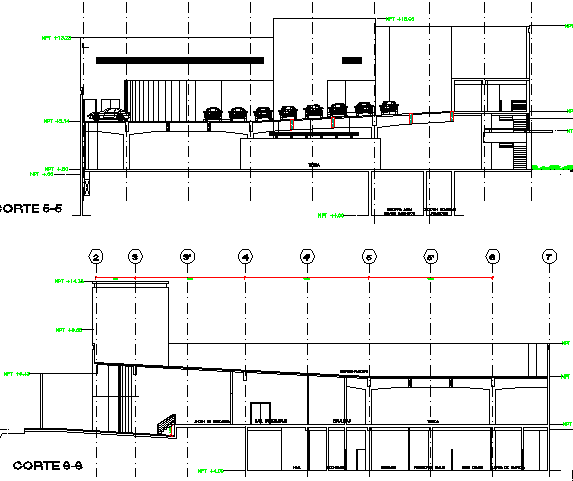 Parking lot sectional details of commercial complex dwg file