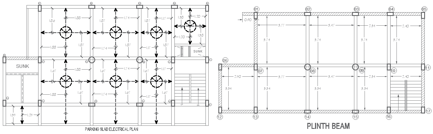 Parking Slab Electrical & Plinth Beam Layout in DWG file 