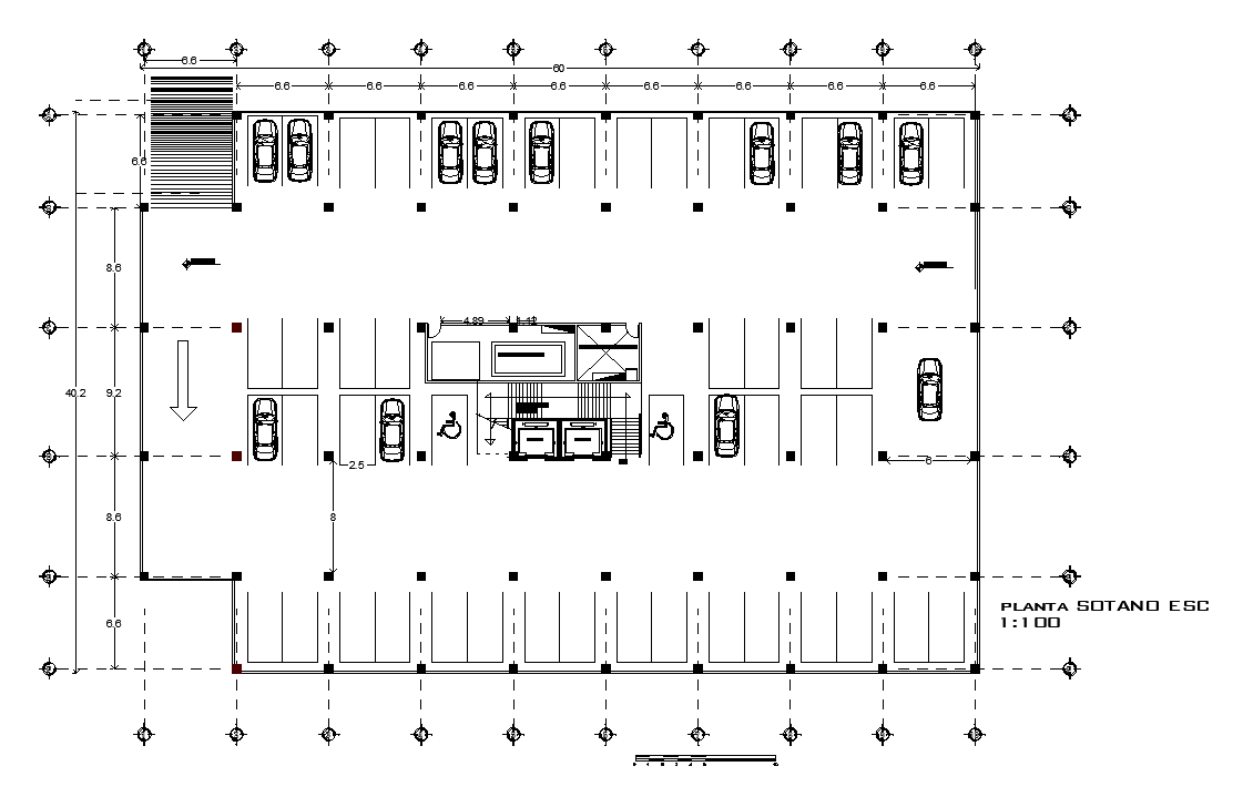 Parking layout design cad drawing is given in this cad file. Download this cad file now.