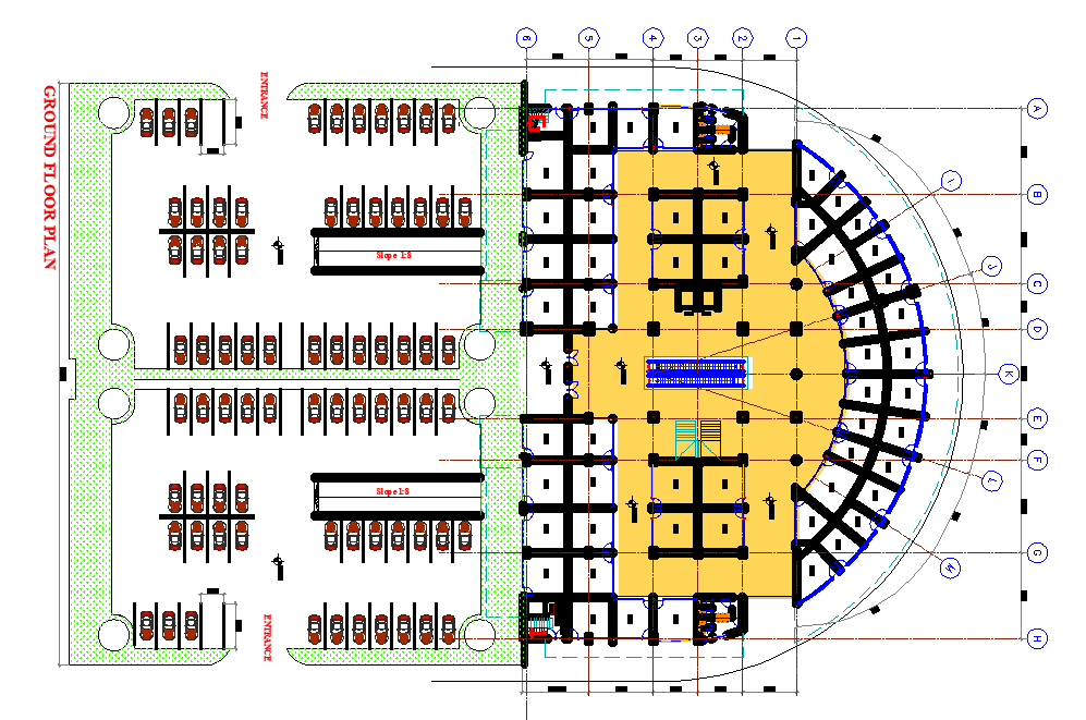 Parking plan drawing specified in this AutoCAD file. Download the AutoCAD file.