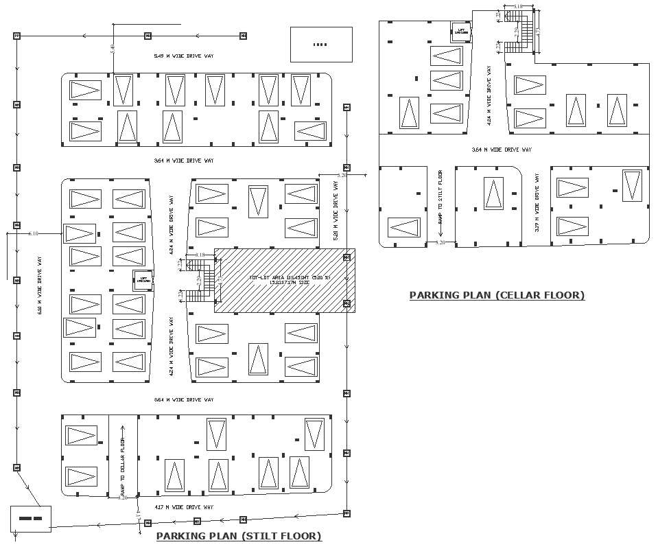 Parking plan of five storey apartment detail DWG autoCAD drawing