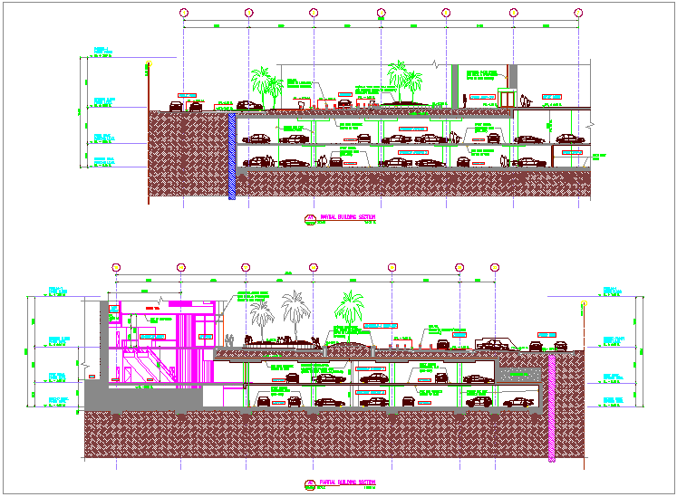 Partial building office sectional view dwg file