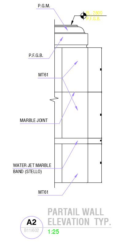 Partial wall elevation design in AutoCAD 2D drawing, dwg file, CAD file