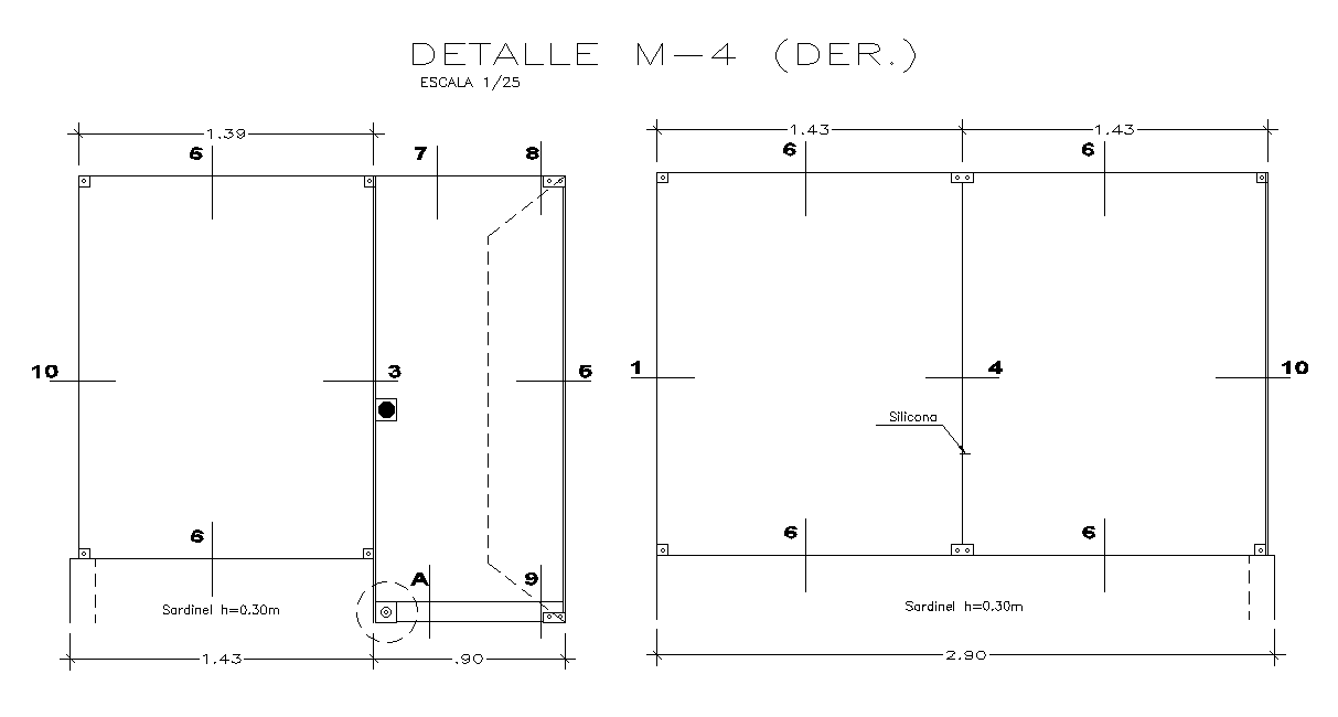 Partition detailed plan is given in this cad file. Download this 2d cad file now.