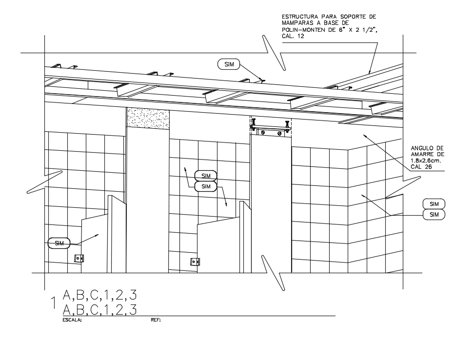 Partition fixing scheme detail drawing is given in this Autocad drawing file. Download now.