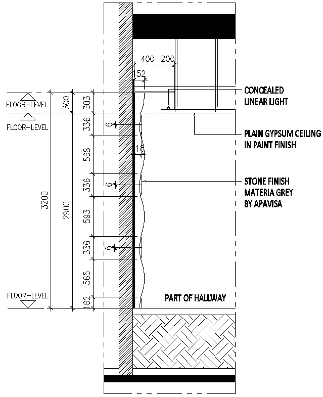Part of hallway design with floor level details dwg autocad drawing .