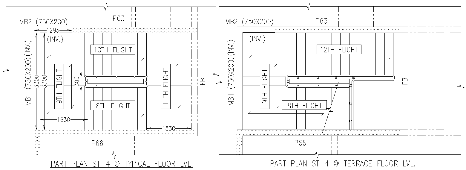 Part plan typical floor level and typical terrace level details dwg autocad drawing .