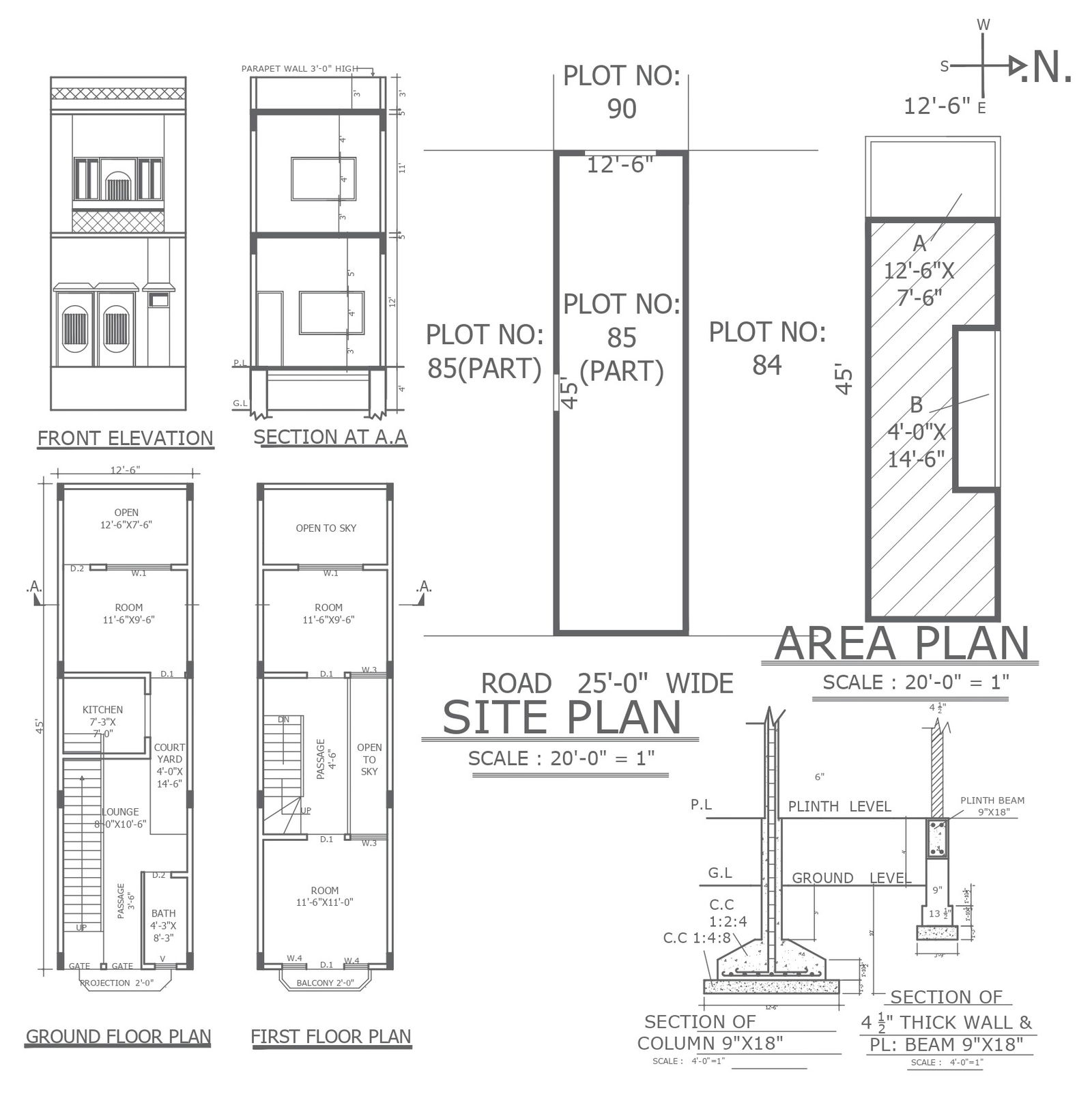 Part plot detail with plan elevation and section detail dwg autocad drawing.