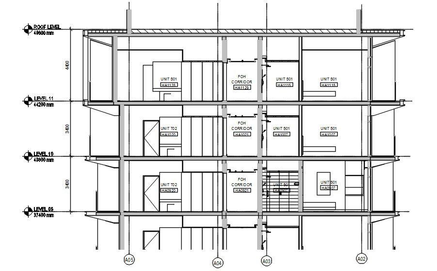 Part section drawing details of the Hotel building is given in this AutoCAD DWG 2D Drawing File. Download the AutoCAD DWG file now.