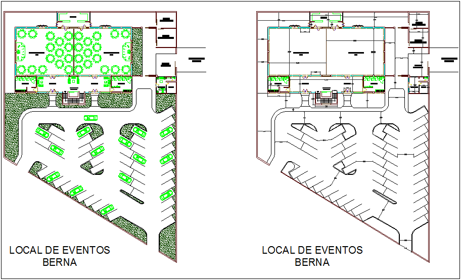 Party and event area floor plan view dwg file