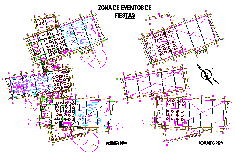 Party event area of club house with first and second floor dwg file