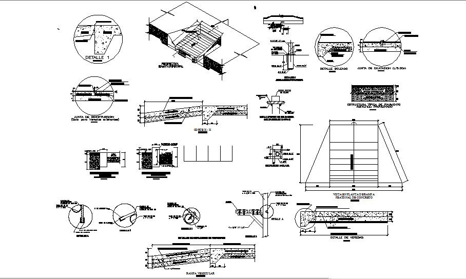 Pavement and landscaping construction details of industrial building dwg file