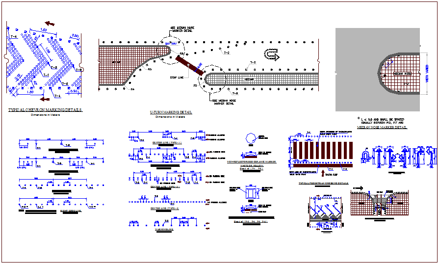 Pavement marking view of road with pedestrian crossing detail dwg file